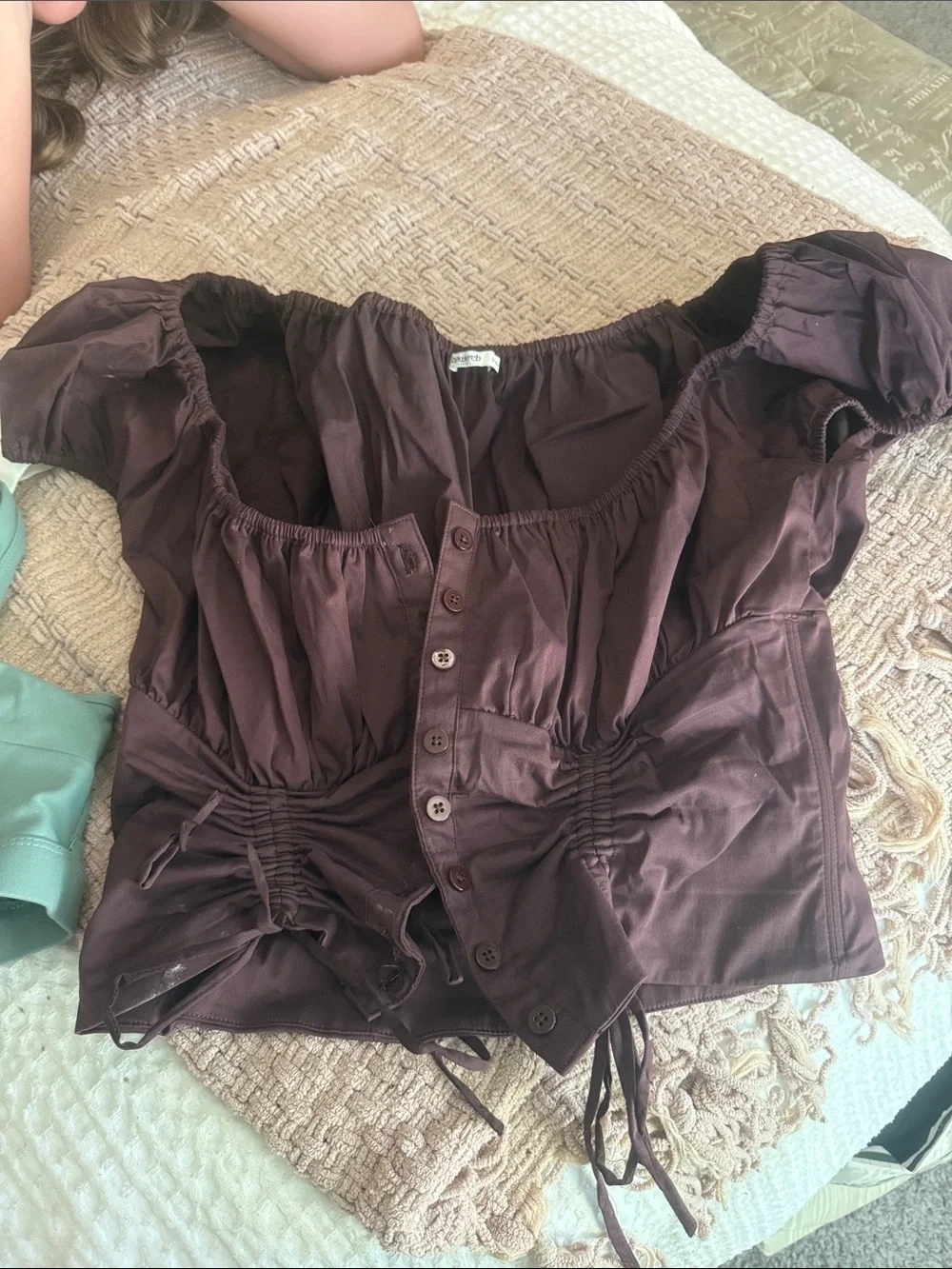 House of CB Chocolate Brown Square-Neck Button Front Top